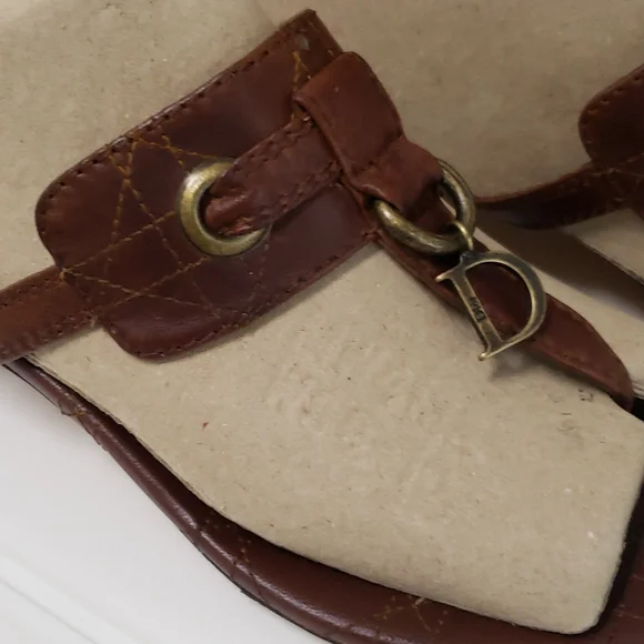 Christian Dior Brown Leather Cannage Block Heel Sandals Size 40
